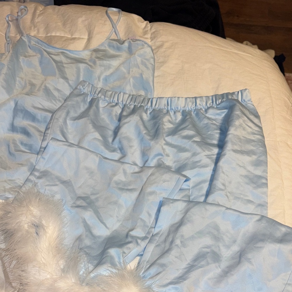 Sky Blue Women's Satin Pajama Set